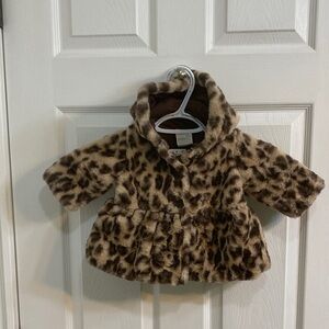 First Impressions Baby Faux Fur Leopard Hooded Dress Coat Jacket 0-3 Months NWT